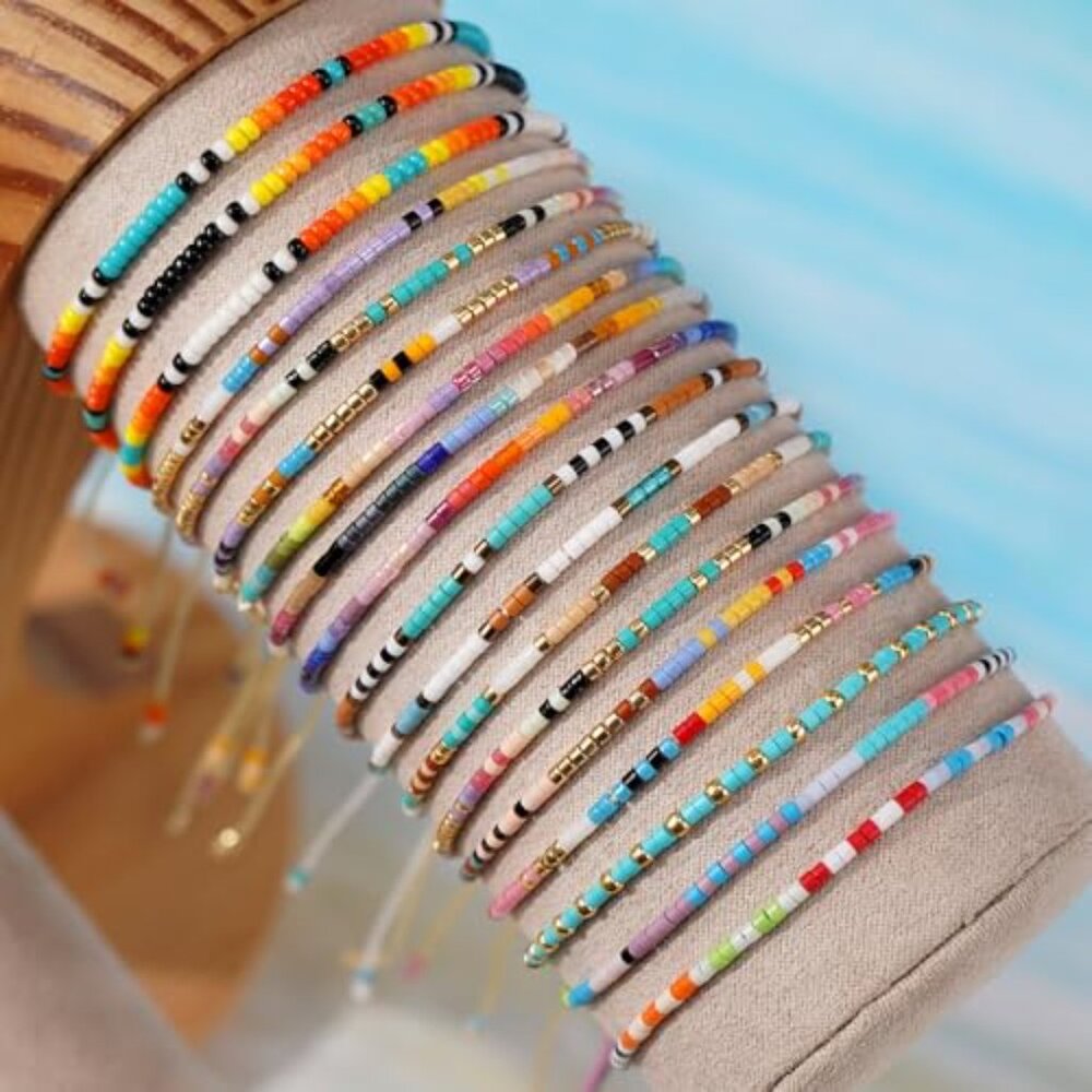 Gold Plated Seed Bead Stack Bracelets Set, Adjust… - image 5